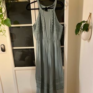 Seafoam floor length Doe & Rae dress size Large. Embroidery details
